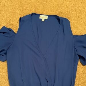Veronica M Blue Top with Ruffle Detail
